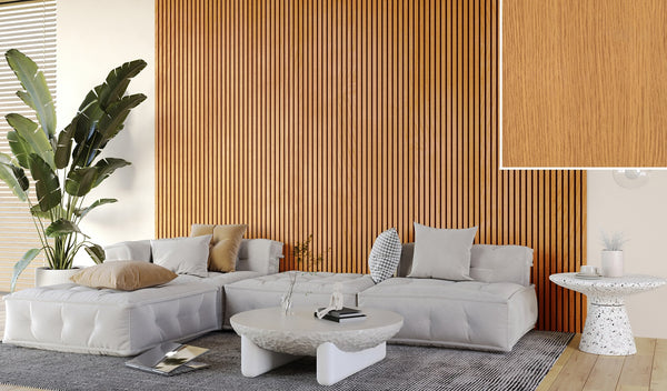 FC2 Oak slat wall panel room example